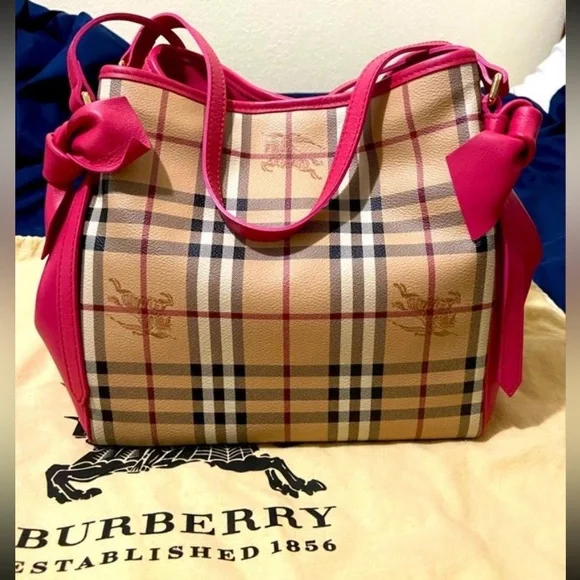 SALE!! Authenticated Burberry PINK small Haymarket Canter tote EUC very rare - Picture 1 of 10
